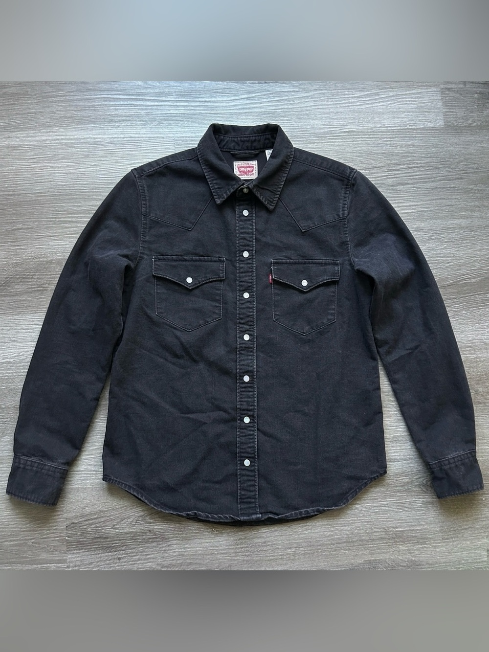 Levis Shirt Women’s XS Western Pearl-Snap Fitted Black Two-Tone Denim